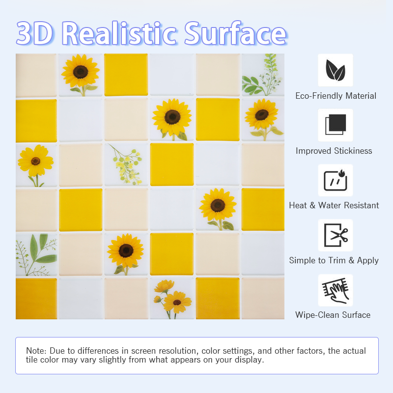 3D Bright Sunflower Mosaic Style Peel and Stick Wall Vinyl Tile