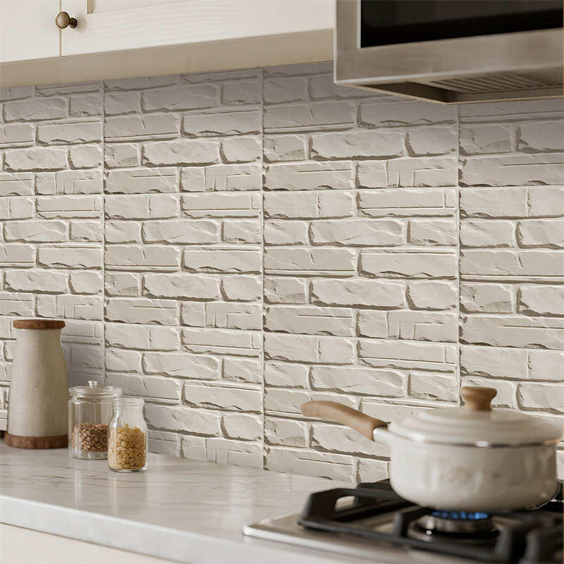 3D Beige Stone Look Peel and Stick Wall Tile