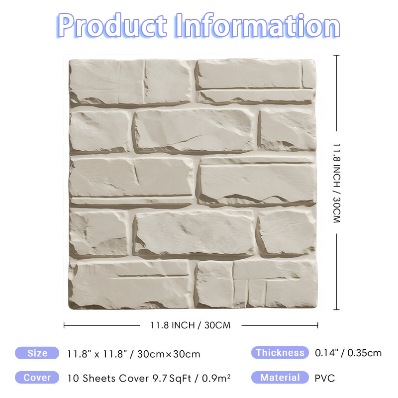 3D Beige Stone Look Peel and Stick Wall Tile