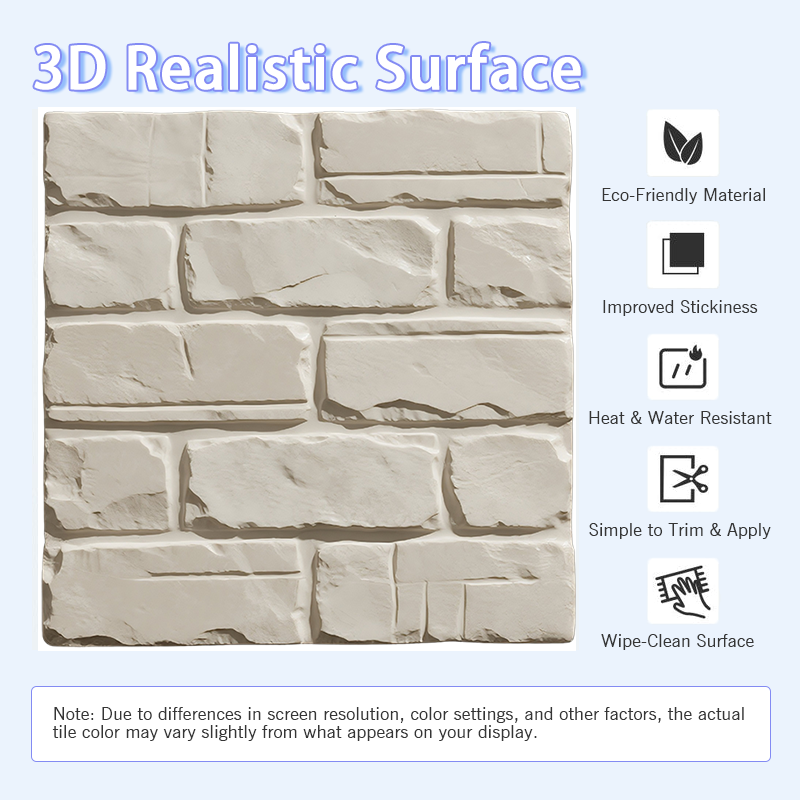 3D Beige Stone Look Peel and Stick Wall Tile