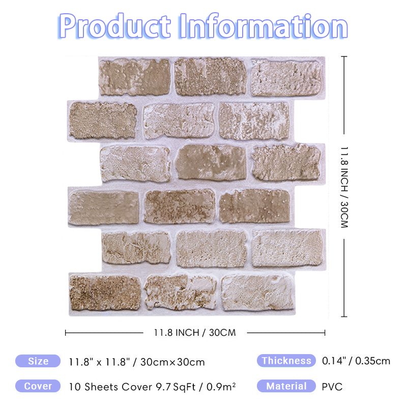 3D Copper Brick Peel and Stick Wall Tile