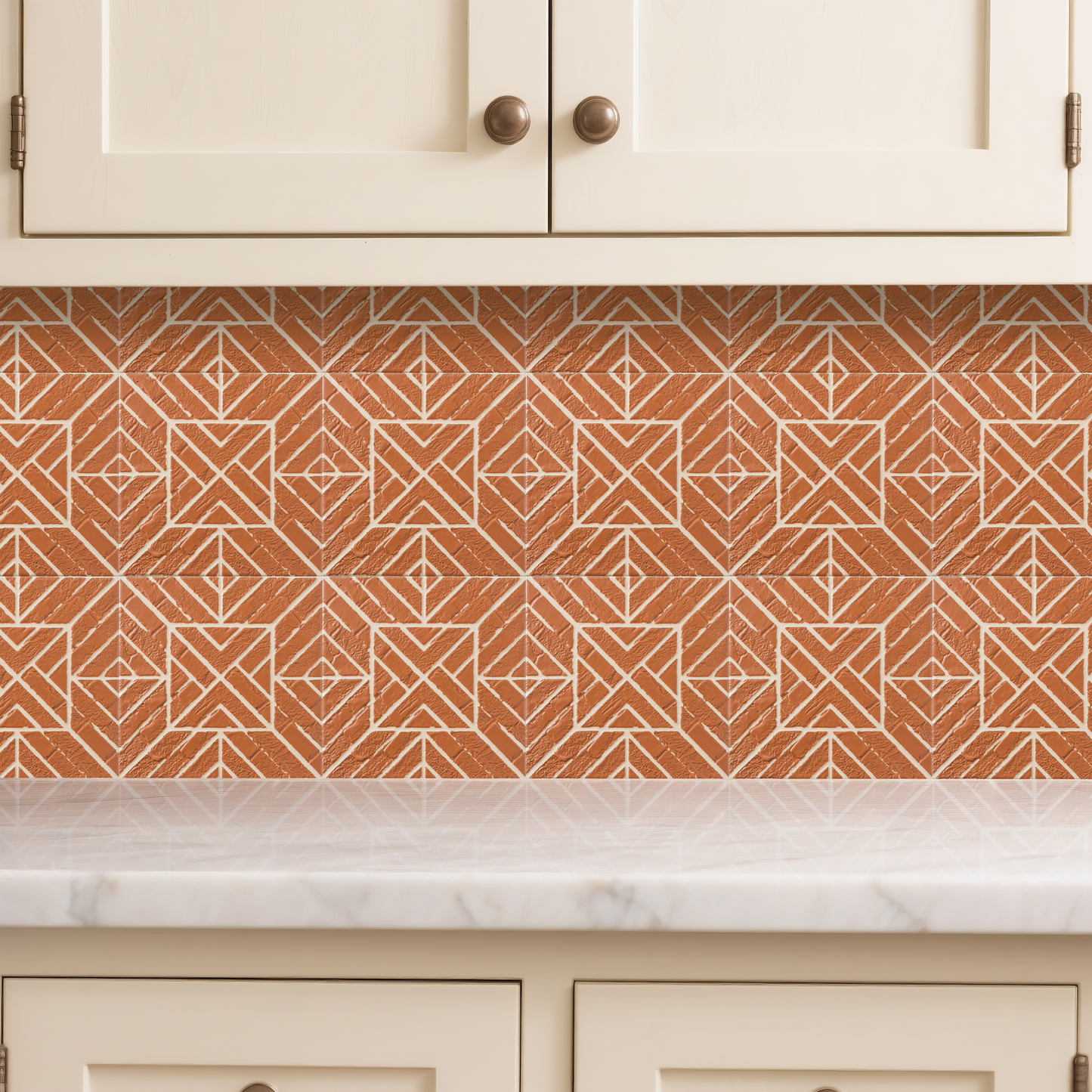 3D Red Mosaic-Pattern Brick Texture Peel and Stick Wall Tile