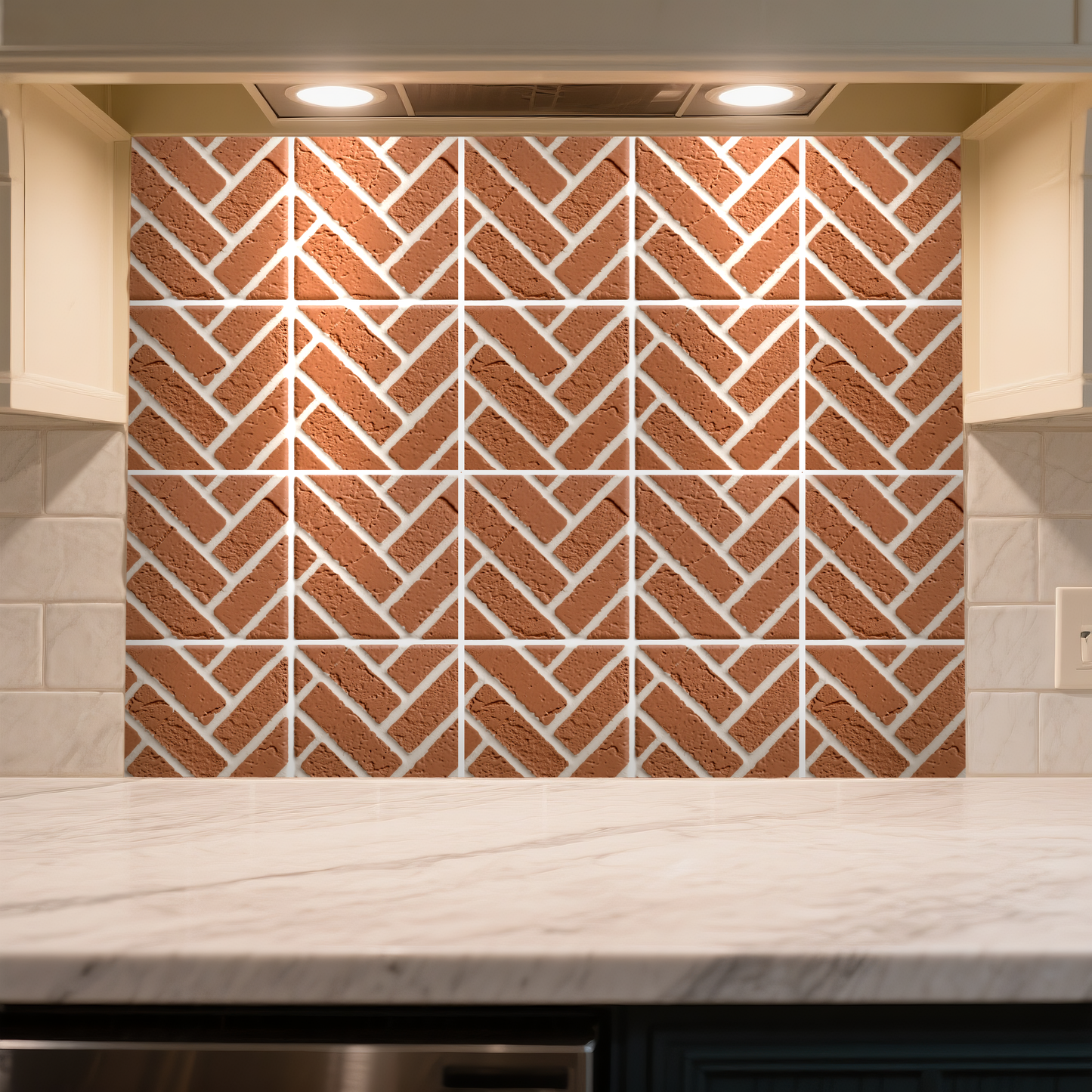 3D Red Diagonal Brick Grid Texture Peel and Stick Wall Tile