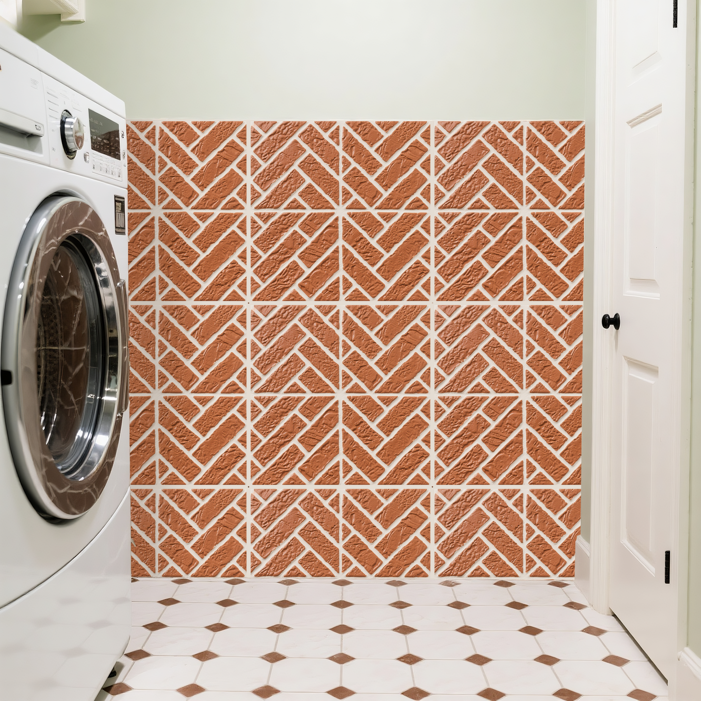 3D Red Rustic Split-Line Texture Peel and Stick Wall Tile