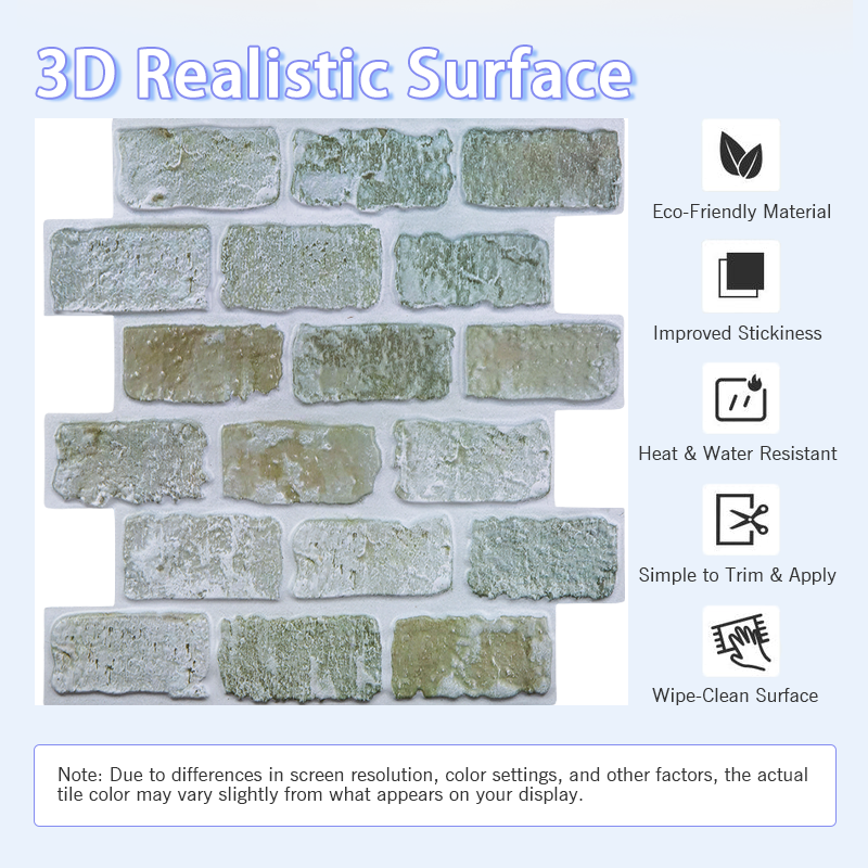 3D Green Brick Peel and Stick Wall Tile