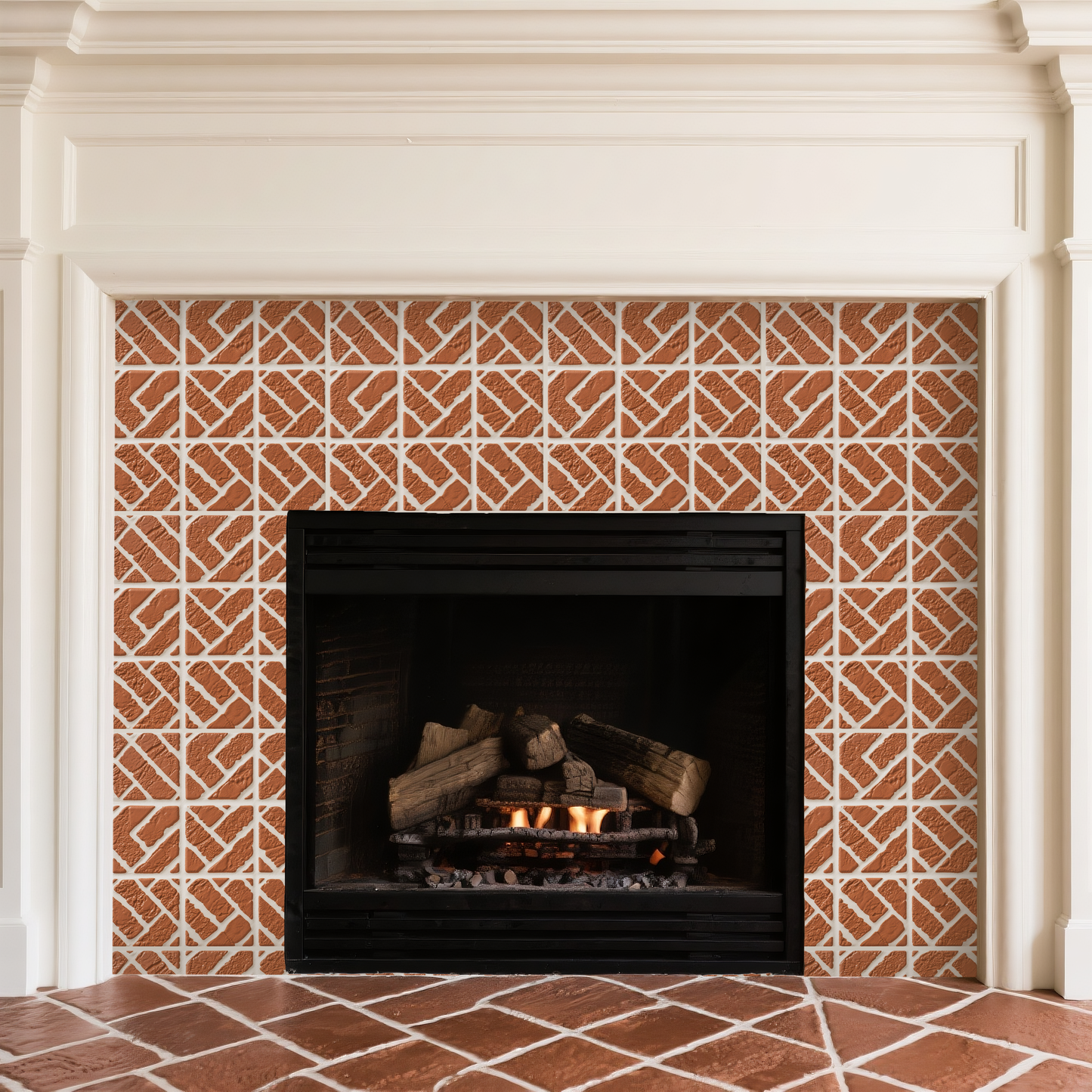 3D Red Modular Brick-Inlay Relief Peel and Stick Wall Tile