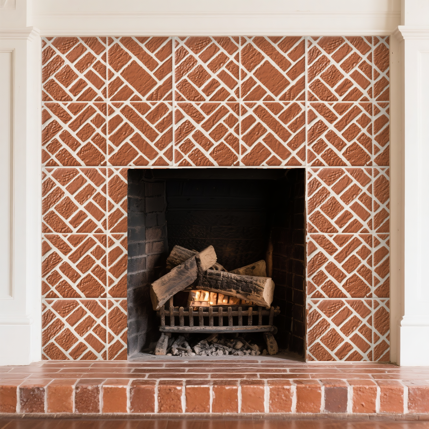 3D Red Interlaced Texture Brick Pattern Peel and Stick Wall Tile