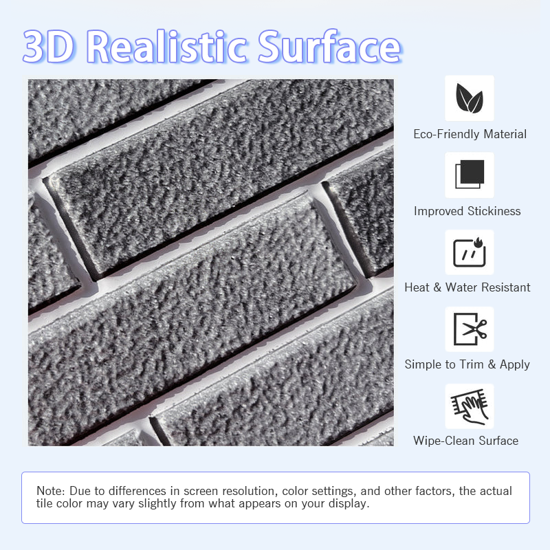 3D Classic Gray Brick Peel and Stick Wall Tile