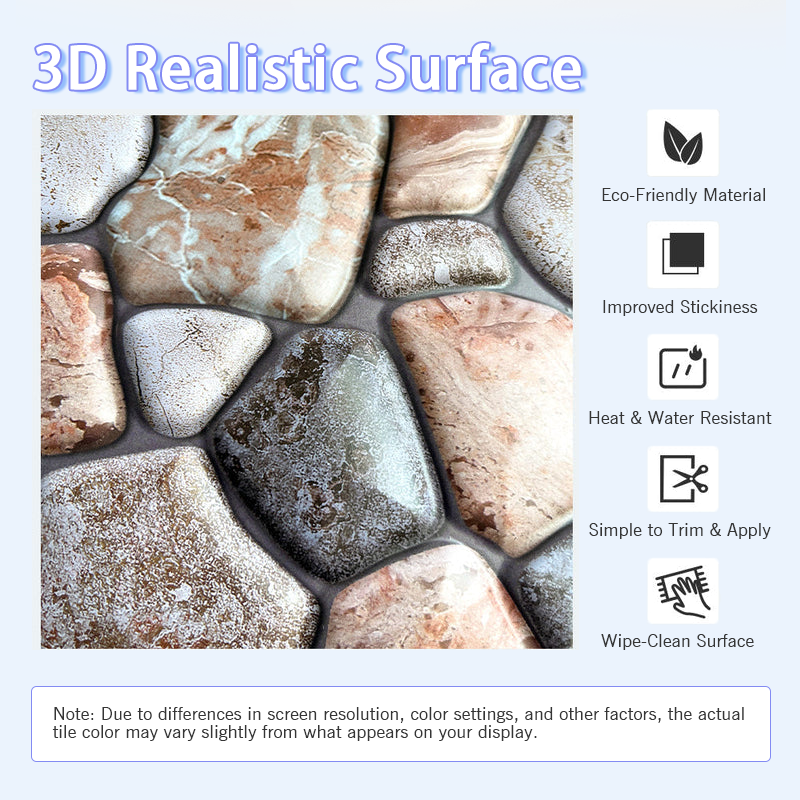 3D Reddish and Brown Stone Peel and Stick Wall Tile