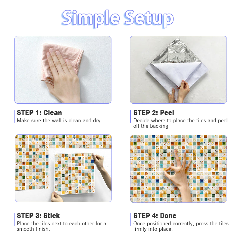 3D Colorful Mosaic Peel and Stick Wall Tile