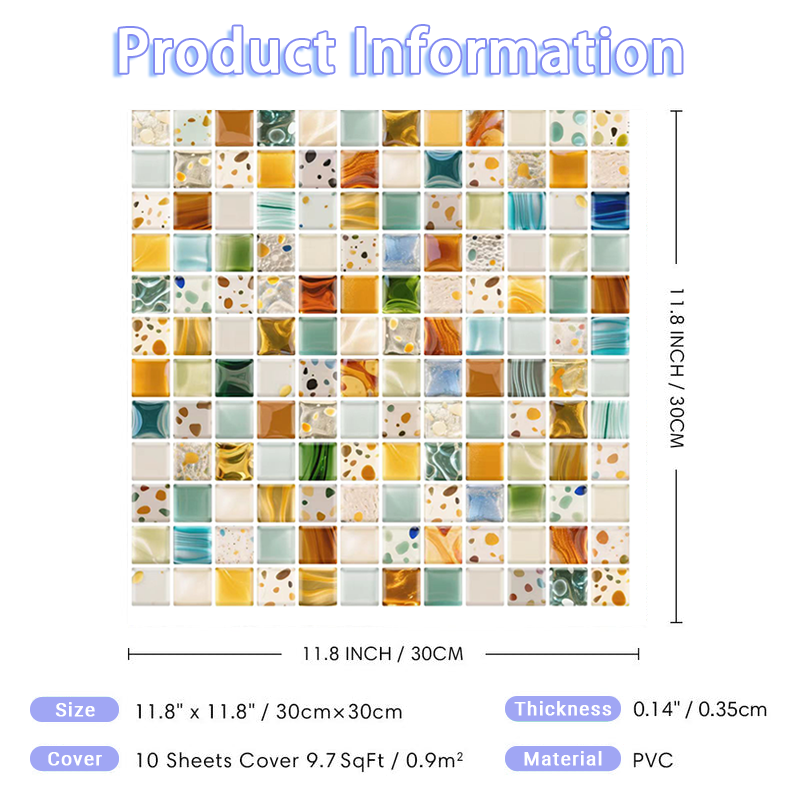 3D Colorful Mosaic Peel and Stick Wall Tile