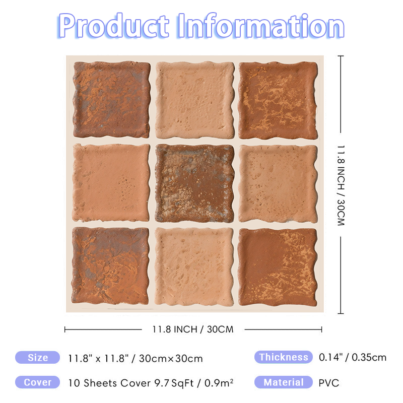 3D Vintage Terracotta Brick Style Peel and Stick Wall Tile