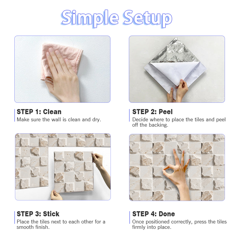 3D White and Light Brown Square Quartz Peel and Stick Wall Tile