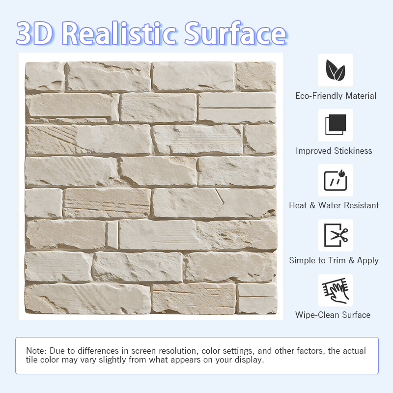 3D Embossed White Stone Peel and Stick Wall Tile