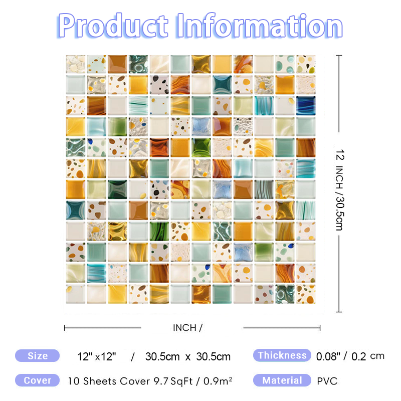 3D Colorful Mosaic Peel and Stick Wall Vinyl Tile