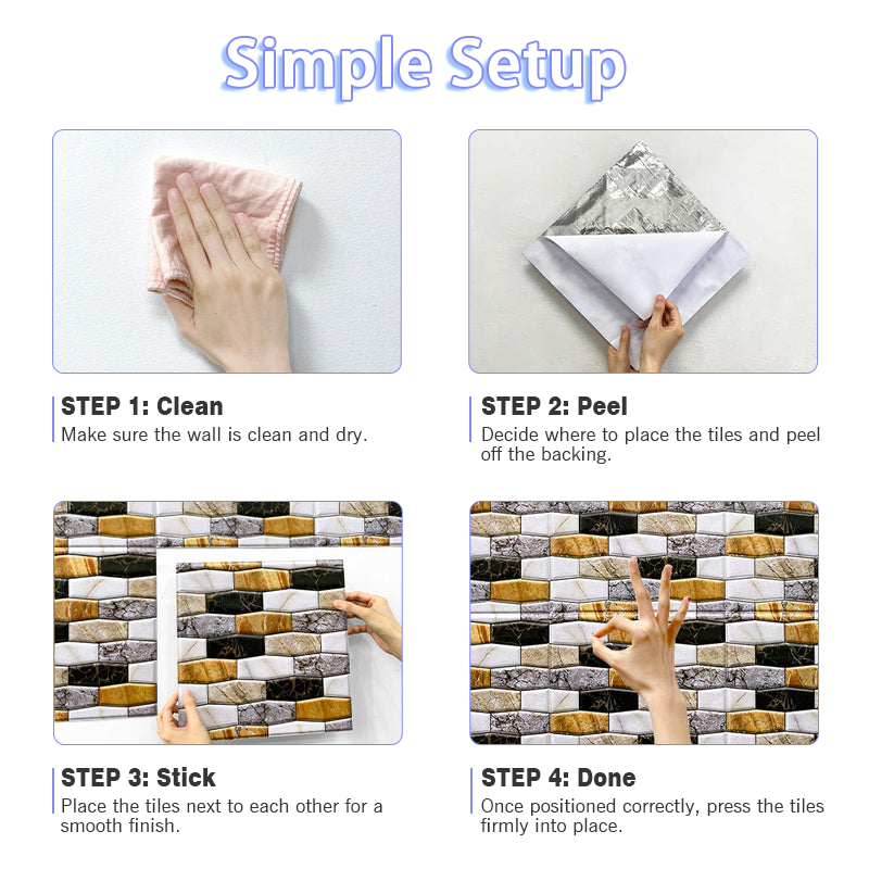3D Bright Color Marble Peel and Stick Wall Tile