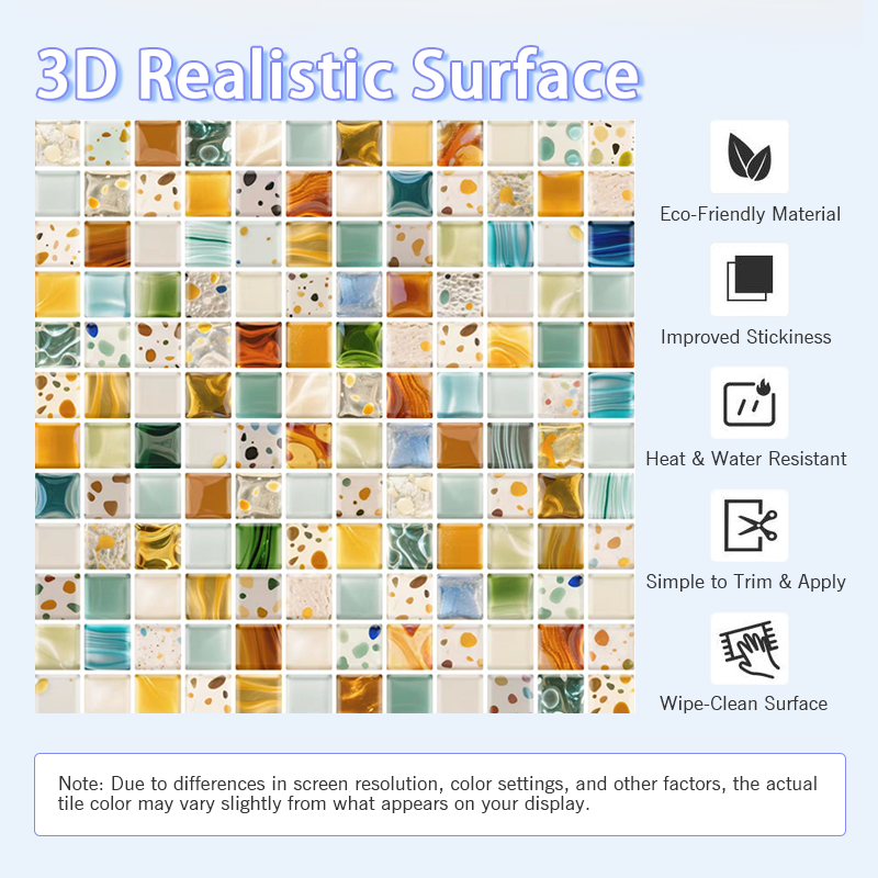 3D Colorful Mosaic Peel and Stick Wall Tile
