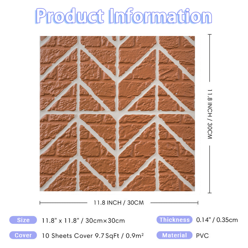 3D Geometric Red Brick Pattern Peel and Stick Wall Tile