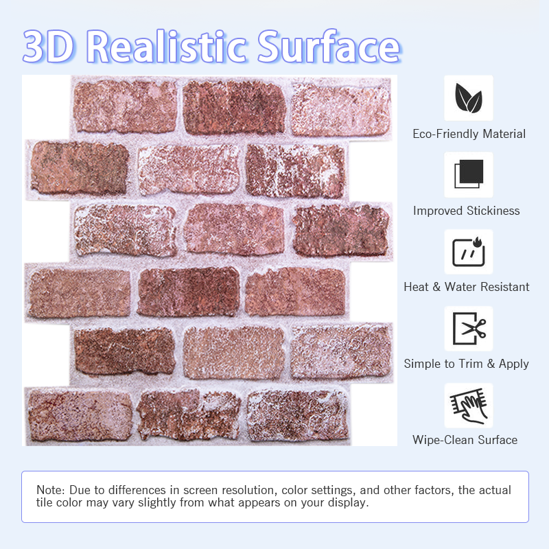 3D Reddish-brown Brick Peel and Stick Wall Tile
