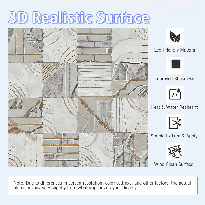 3D Concrete & Brick Textured Peel and Stick Wall Tile