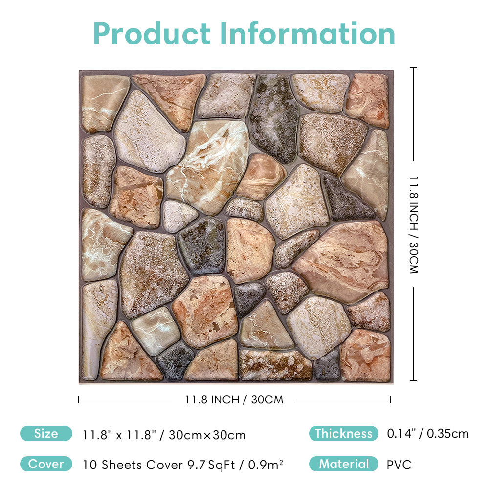 3D Reddish and Brown Stone Peel and Stick Wall Tile
