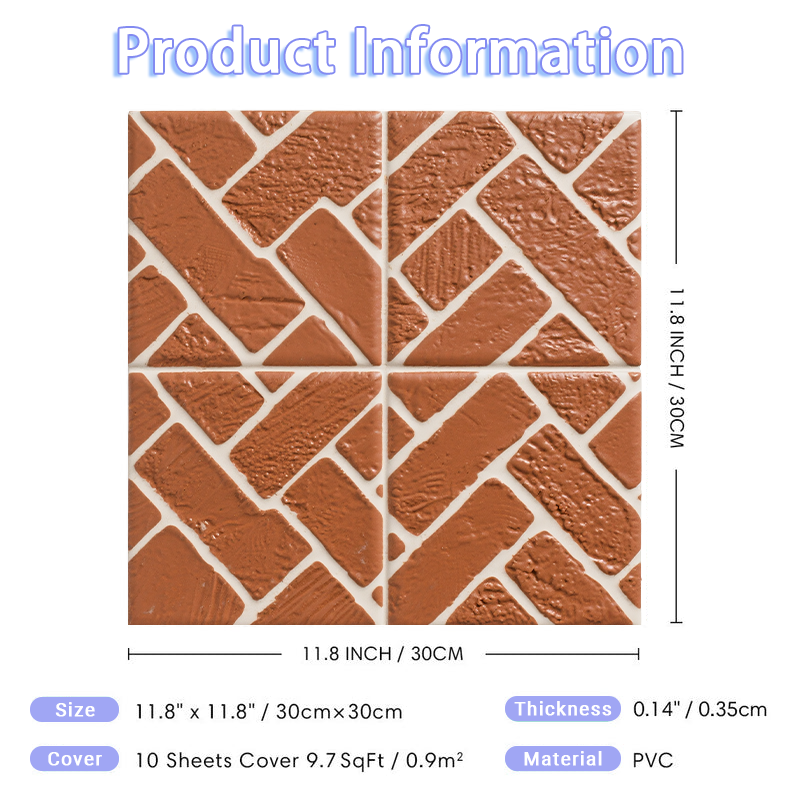 3D Herringbone Rustic Brick Texture Peel and Stick Wall Tile