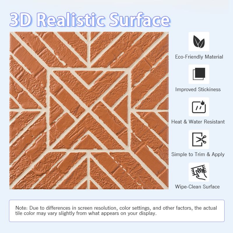 3D Red Mosaic-Pattern Brick Texture Peel and Stick Wall Tile