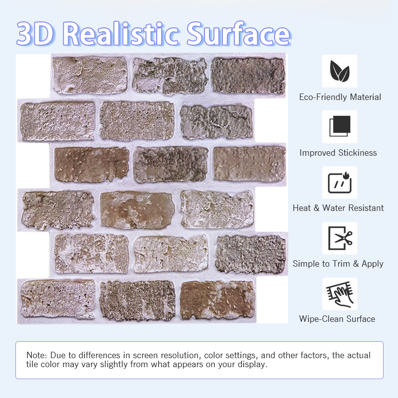 3D Brown Brick Peel and Stick Wall Tile