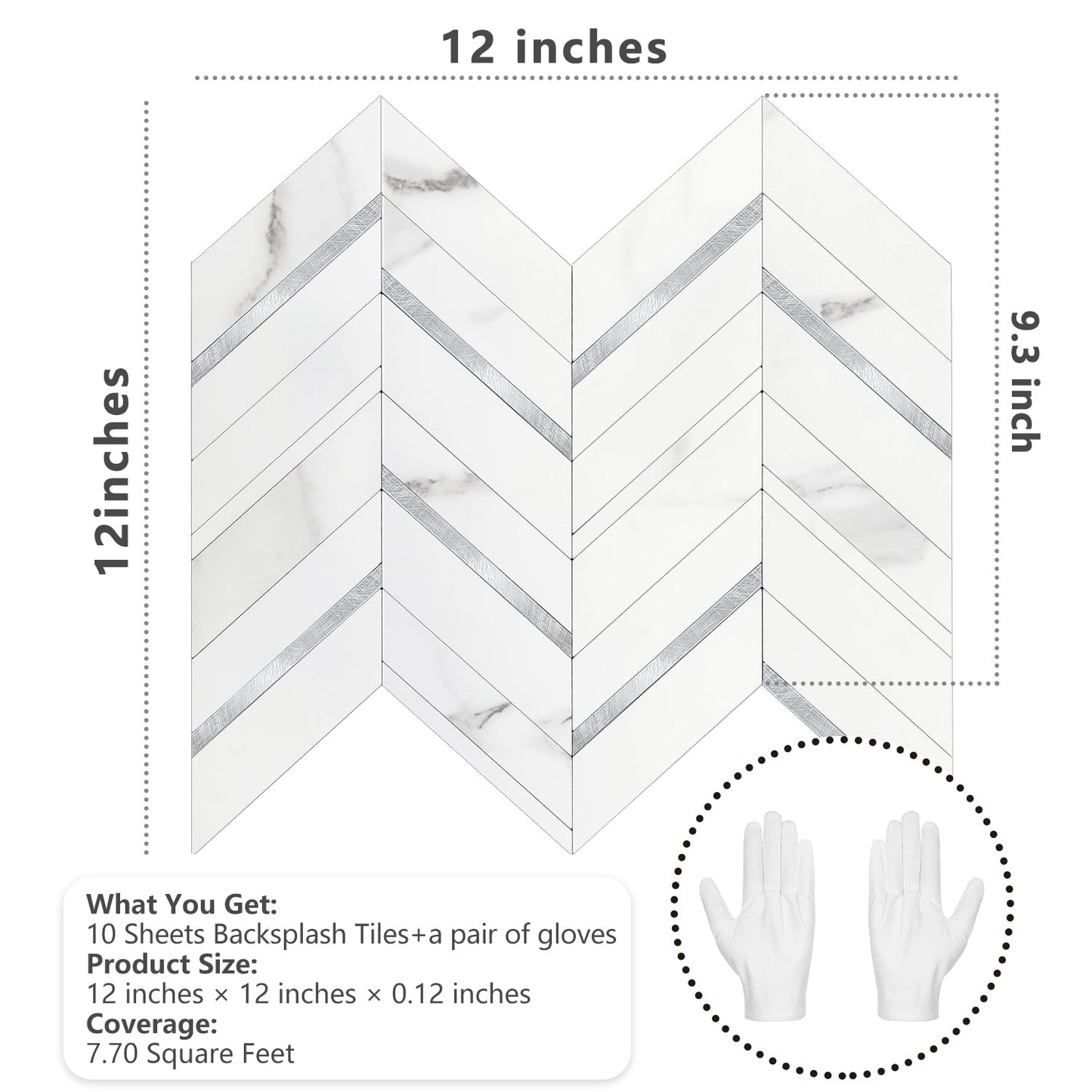 Herringbone Wall Tiles - White Marble Mixed Silver