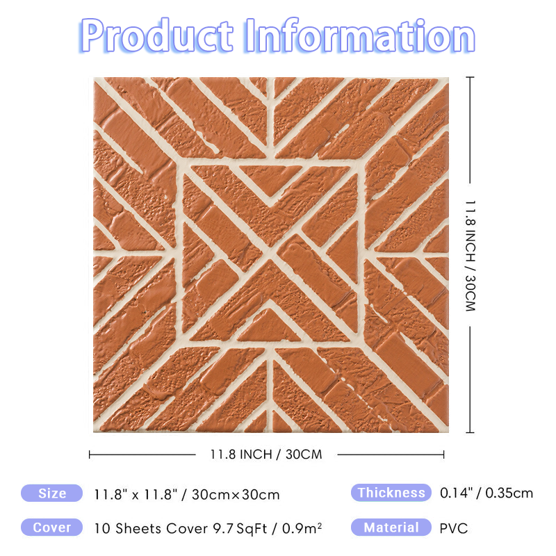 3D Red Mosaic-Pattern Brick Texture Peel and Stick Wall Tile