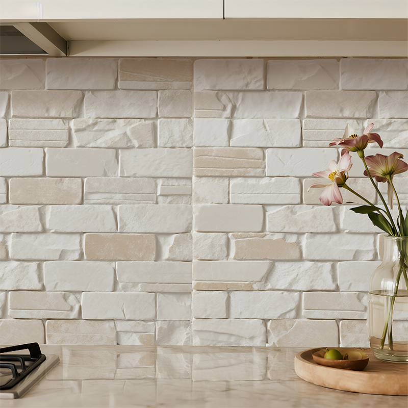 3D Cream Tone Stone Peel and Stick Wall Tile