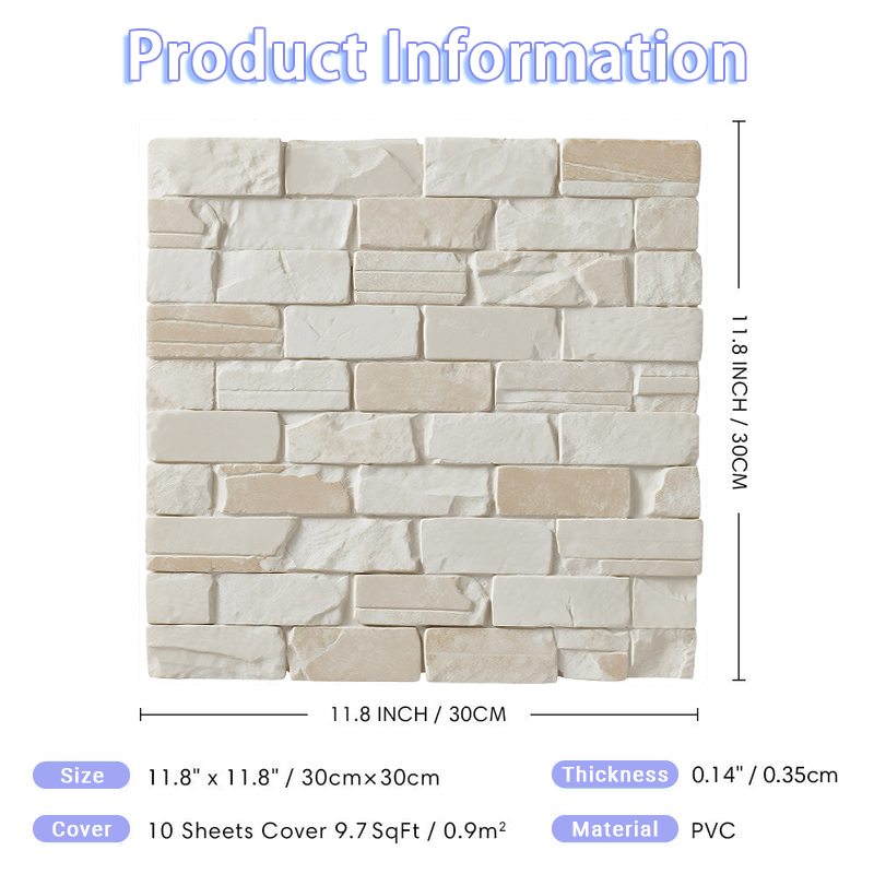 3D Cream Tone Stone Peel and Stick Wall Tile