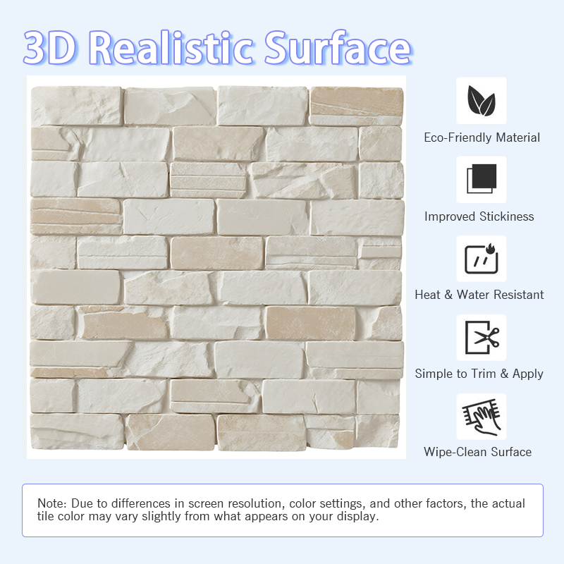 3D Cream Tone Stone Peel and Stick Wall Tile