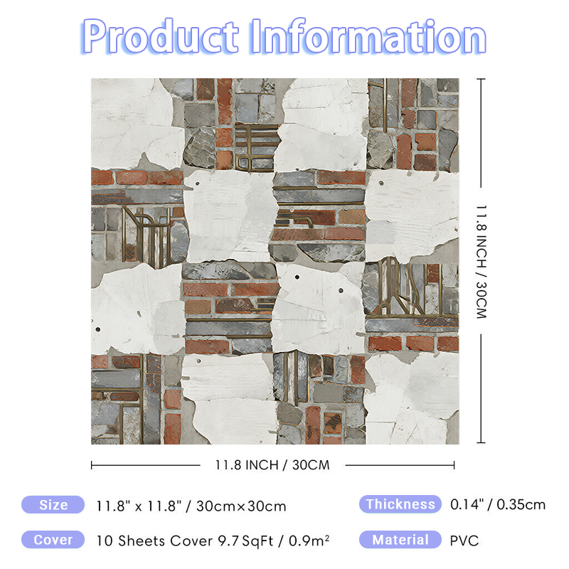 3D Urban Concrete & Metal Peel and Stick Wall Tile