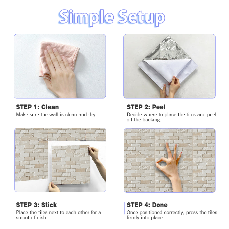 3D Cream Tone Stone Peel and Stick Wall Tile