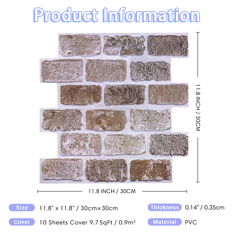 3D Brown Brick Peel and Stick Wall Tile