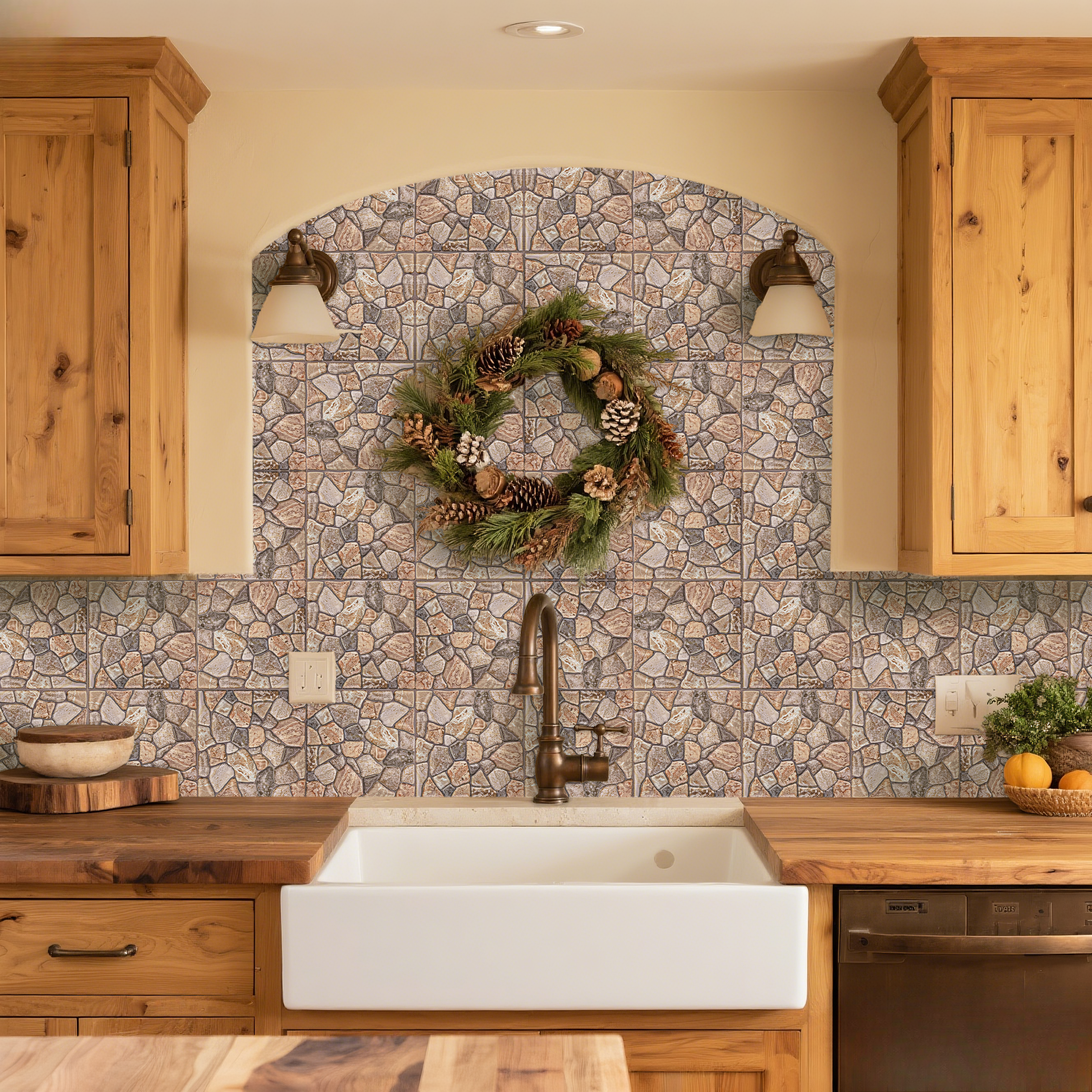 3D Reddish and Brown Stone Peel and Stick Wall Tile