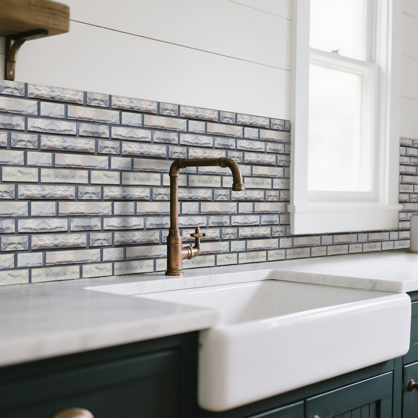 3D Gray Stone Peel and Stick Wall Tile