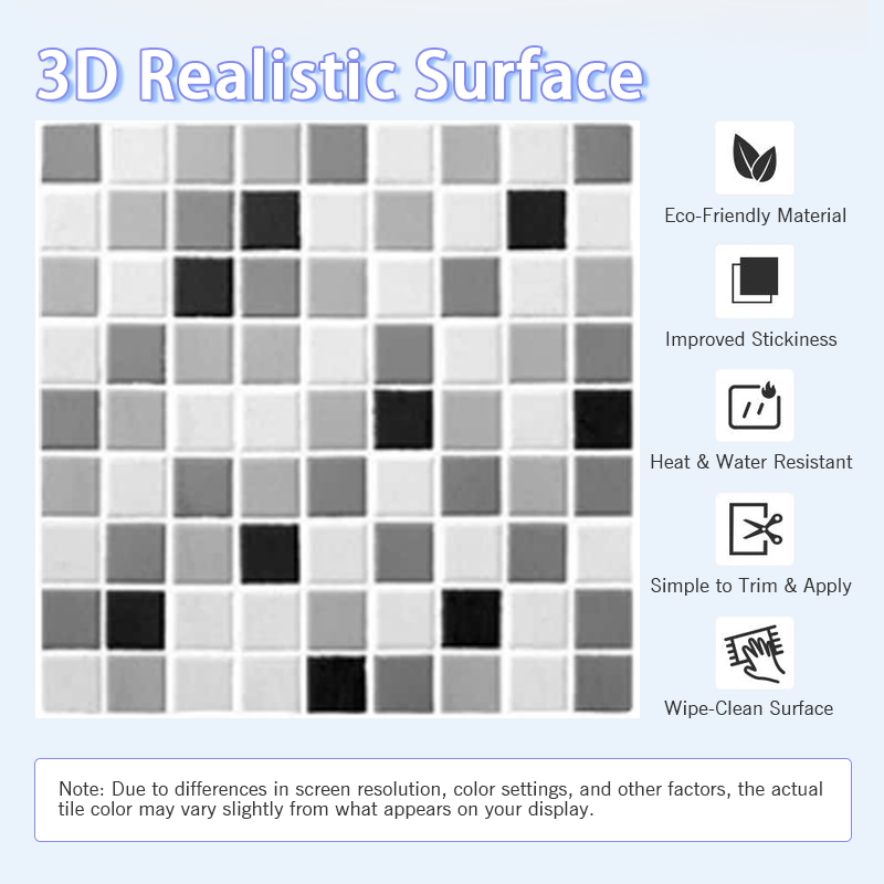 3D White and Black Grid Peel and Stick Wall Tile