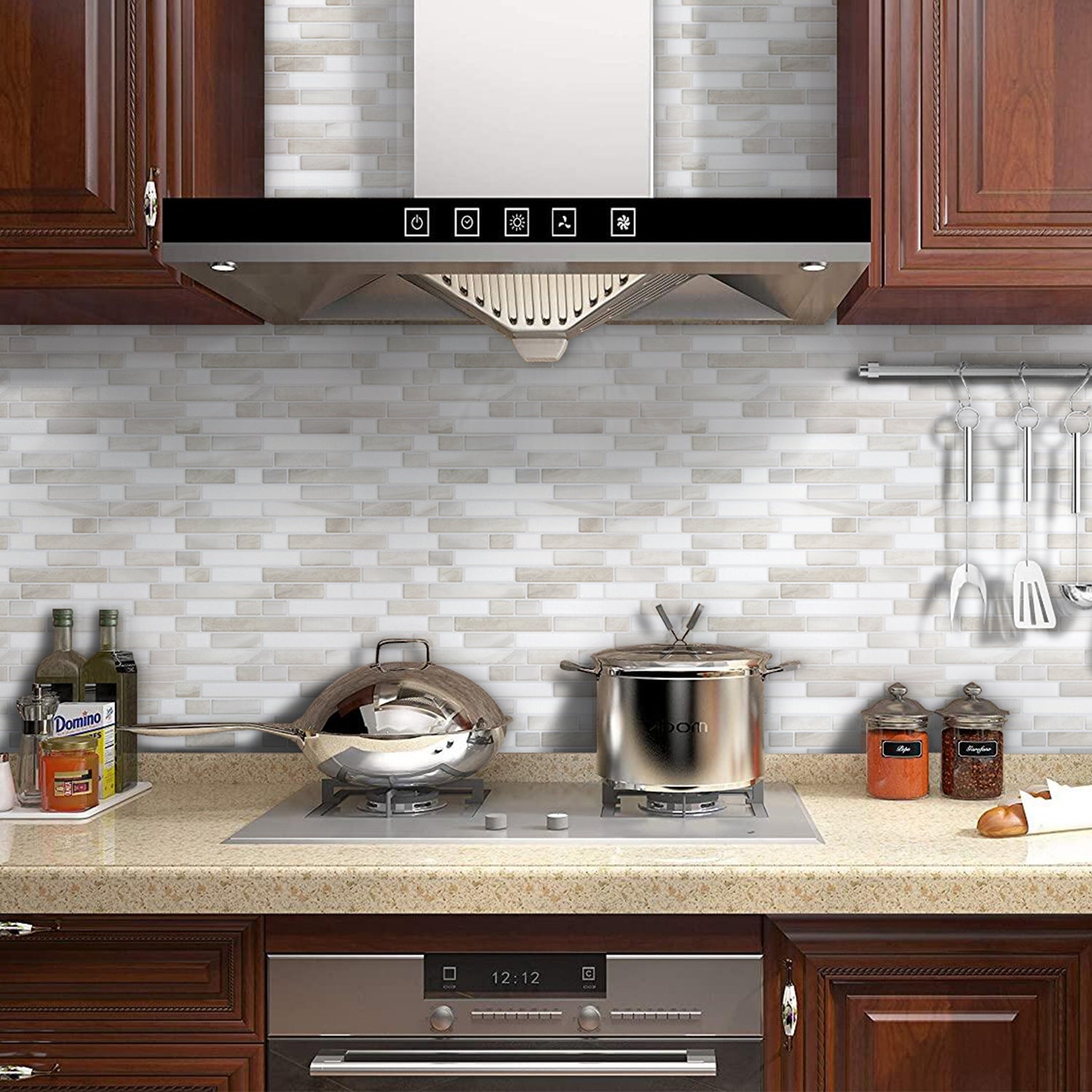 Linear Blend Backsplash - Beige & White