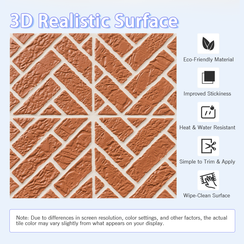 3D Red Rustic Split-Line Texture Peel and Stick Wall Tile