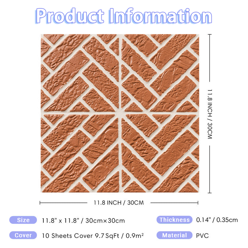 3D Red Rustic Split-Line Texture Peel and Stick Wall Tile