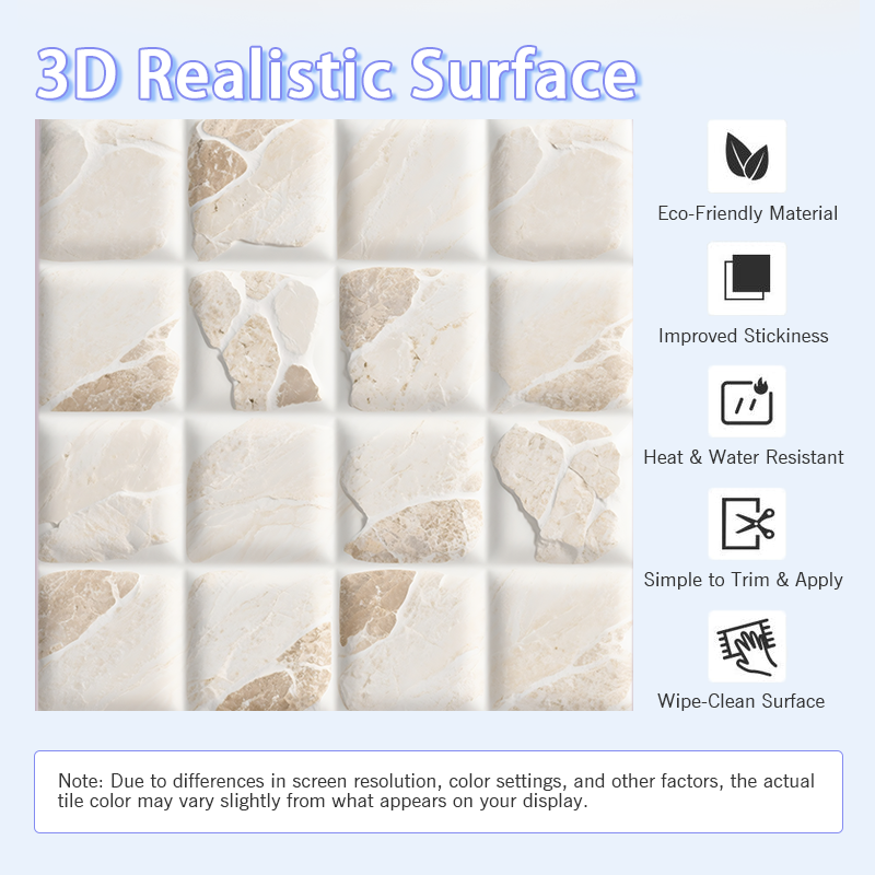3D White Irregular Quartz Peel and Stick Wall Tile
