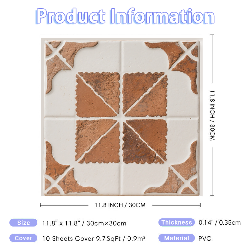 3D Vintage Geometric Pattern Tile Style Peel and Stick Wall Tile