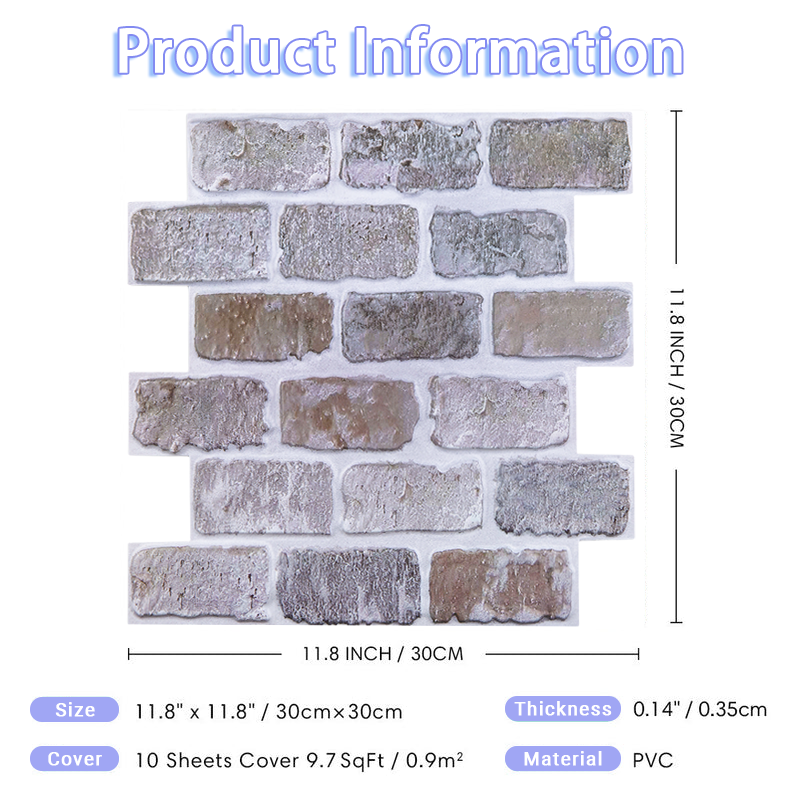 3D Grey Brick Peel and Stick Wall Tile