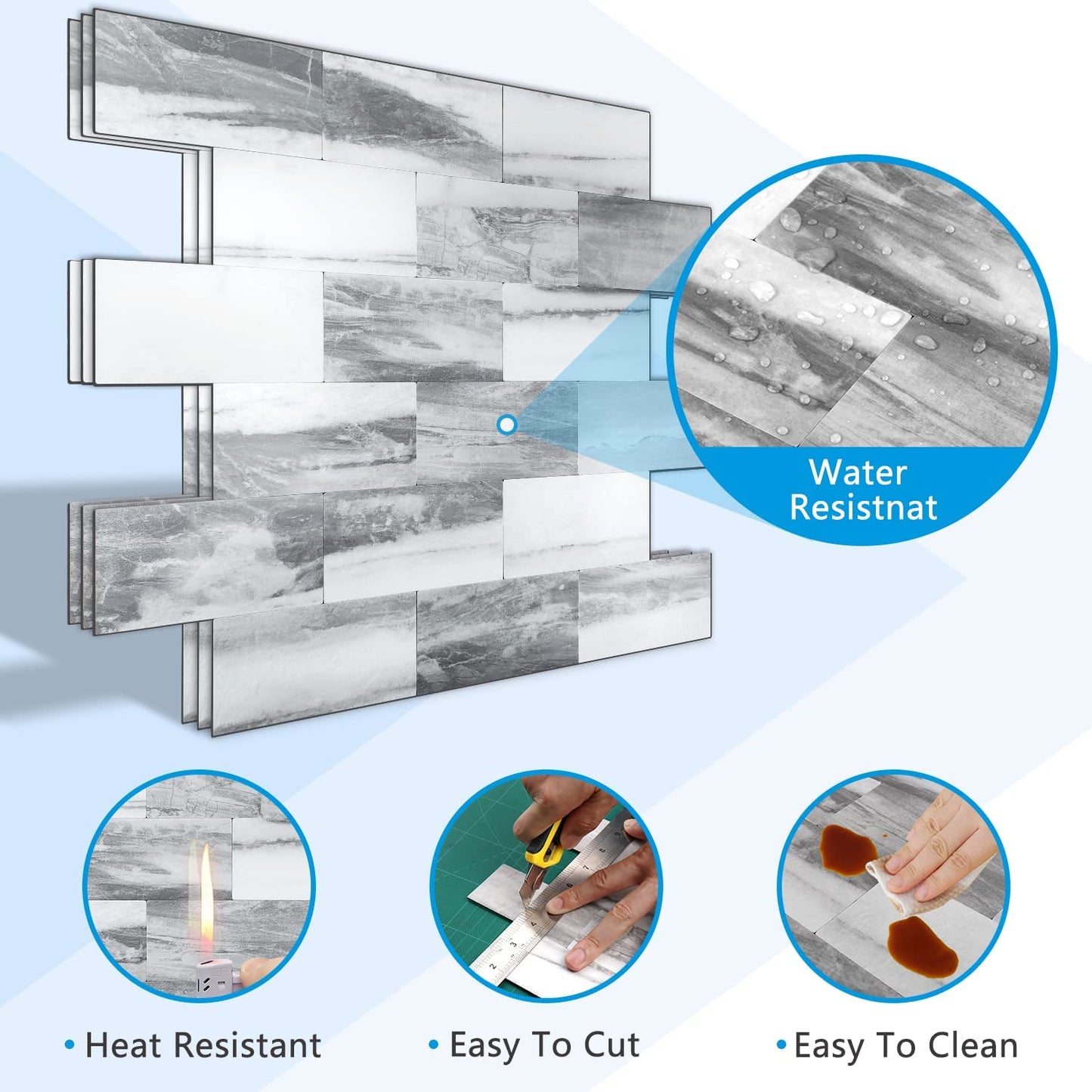 2''x4'' Subway Peel and Stick Tiles Sheeted - Marble Grey