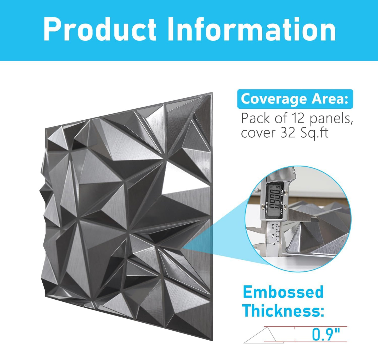 Irregular Diamond 3D Wall Panels - Brushed Silver