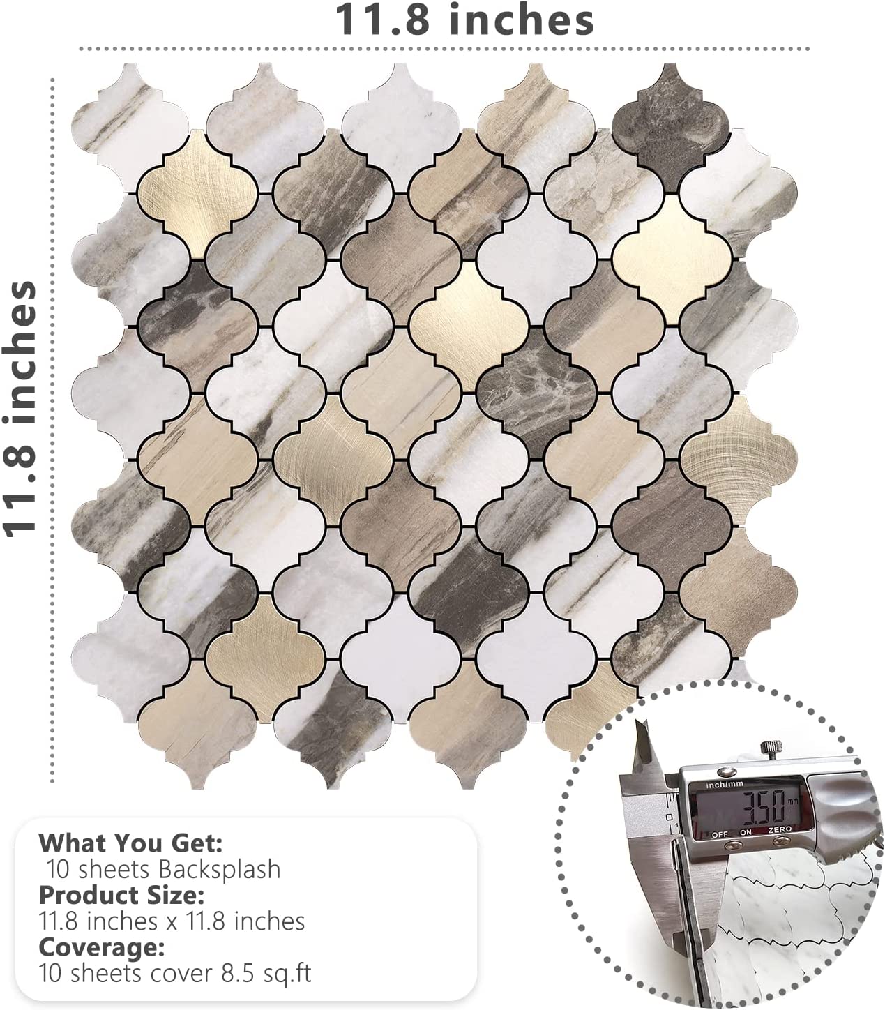 Arabesque Peel and Stick Tiles - Gold Wood Grain Marble