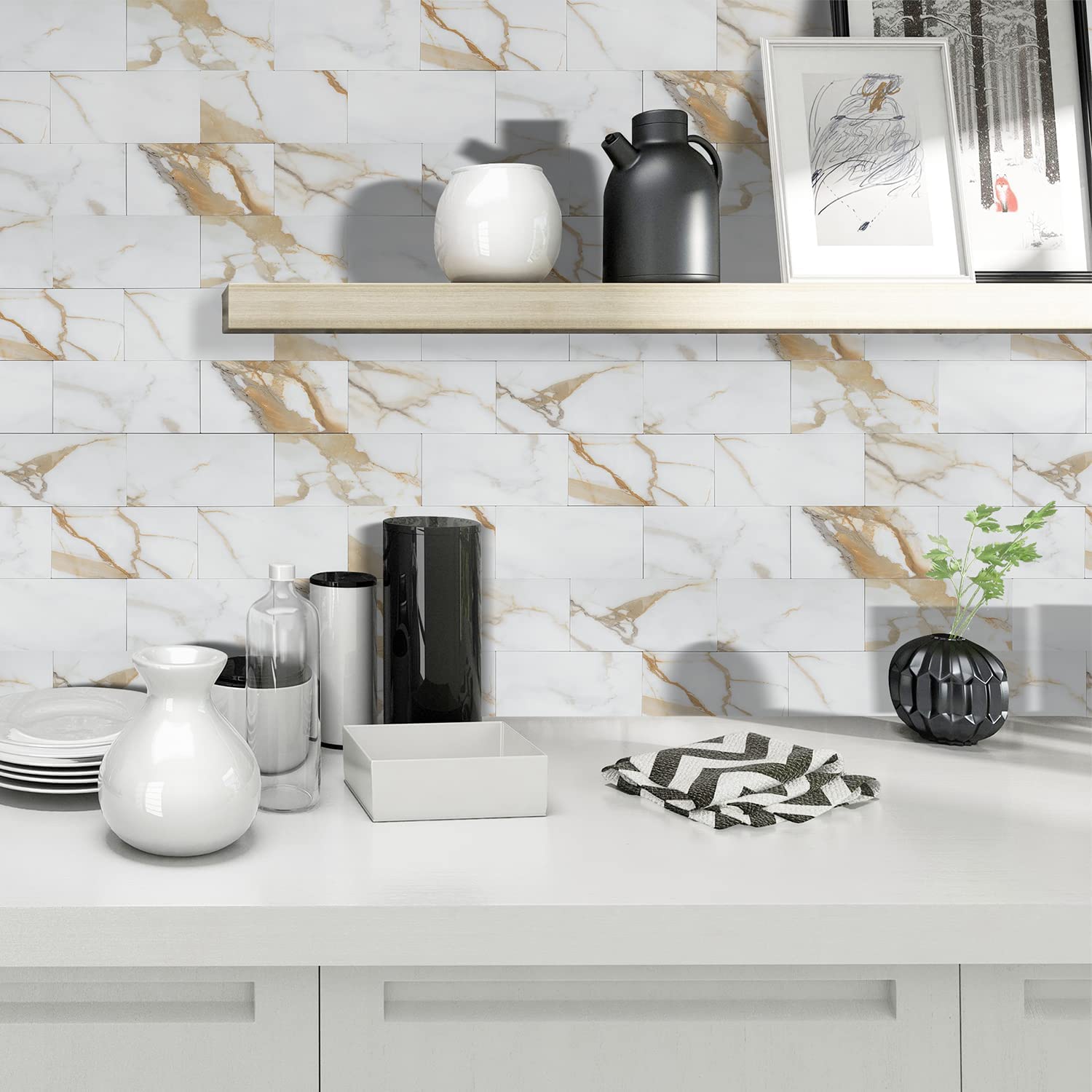 3''x6'' Subway Peel and Stick Tiles - Calacatta Gold