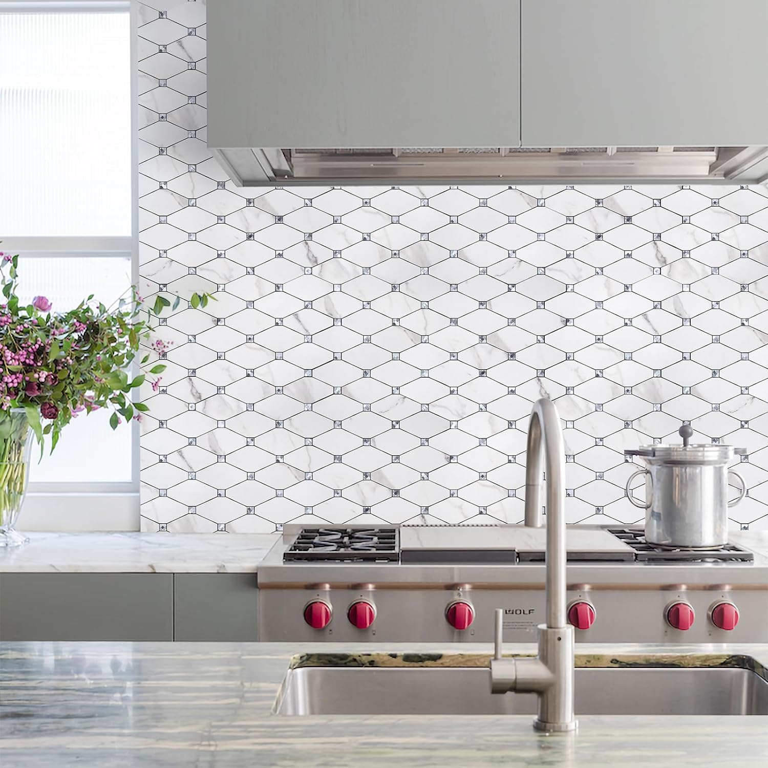 PVC Mixed Glass Mosaic Tile Backsplash - Calacatta